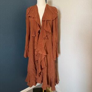 Mes Demoiselles 100% Silk Long Ruffle Duster Top, Size 38 (6/8 US)